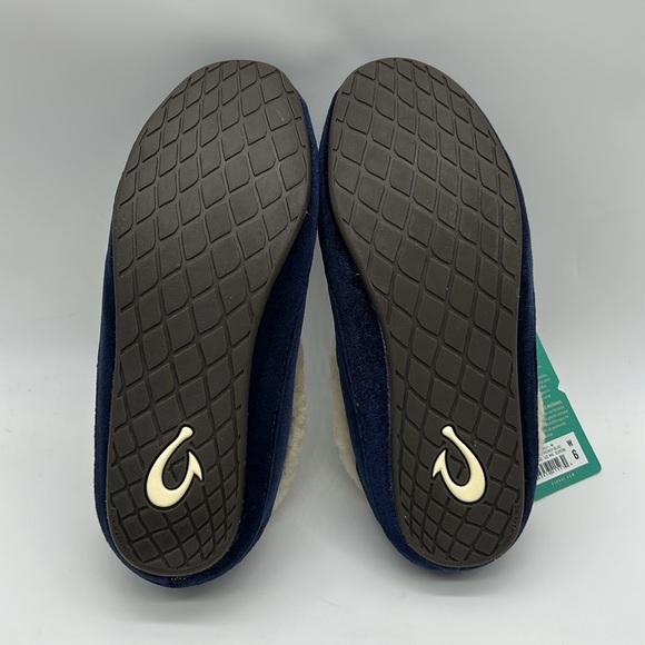 Olukai Ku‘una Lanui Slippers Women’s Size 6 Trench Blue | Real Fur Liner NWT - Picture 8 of 10